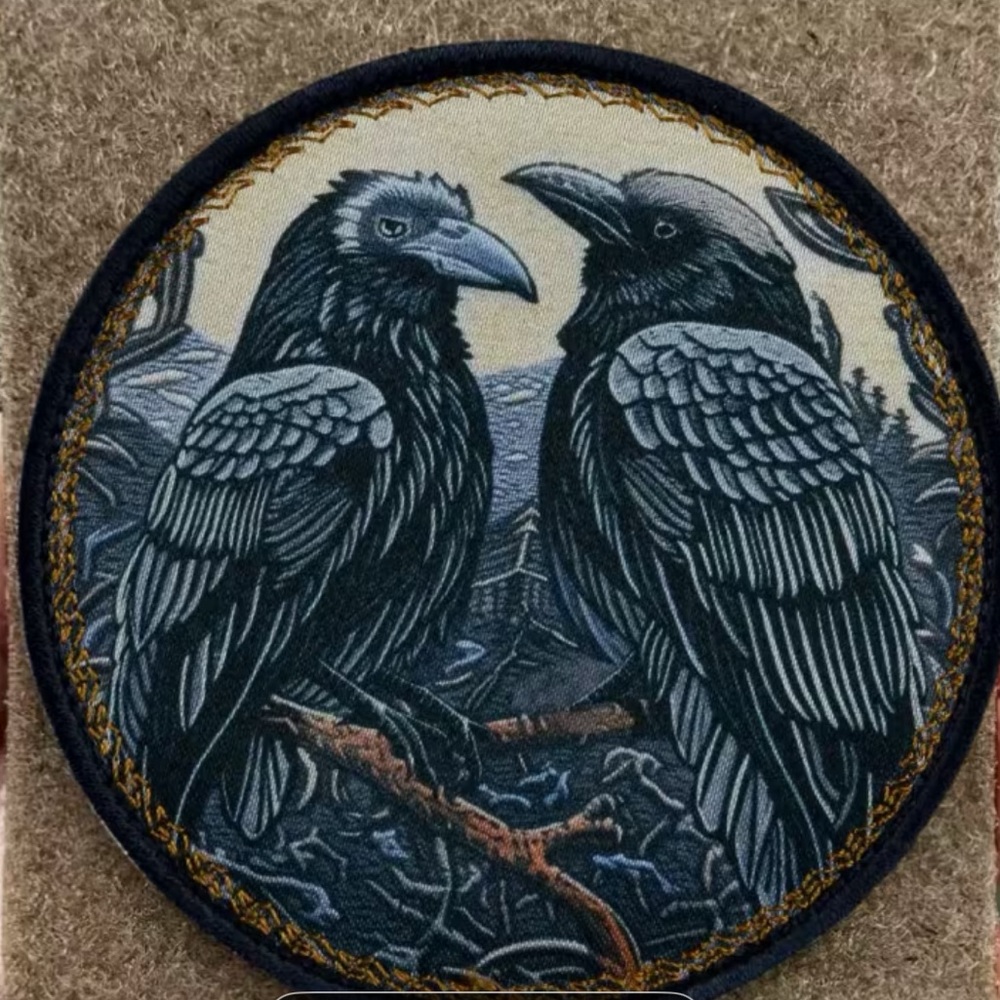 Embroidered Bird Patch - VELCRO PATCH Black and Gray